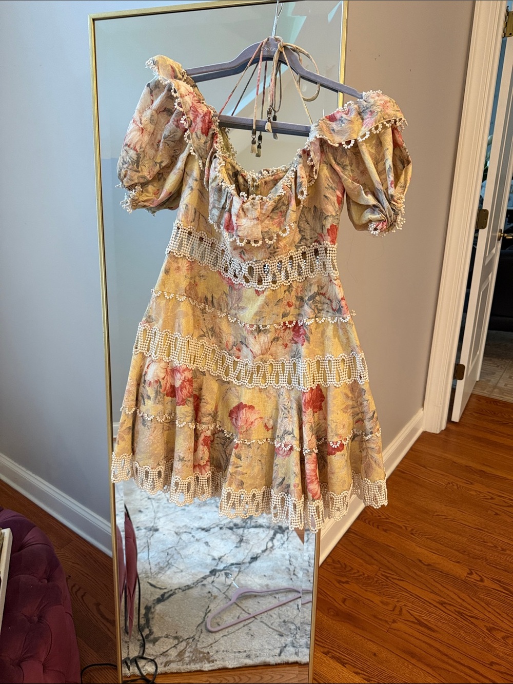 Zimmermann Floral Off-Shoulder Dress with Lace Trim